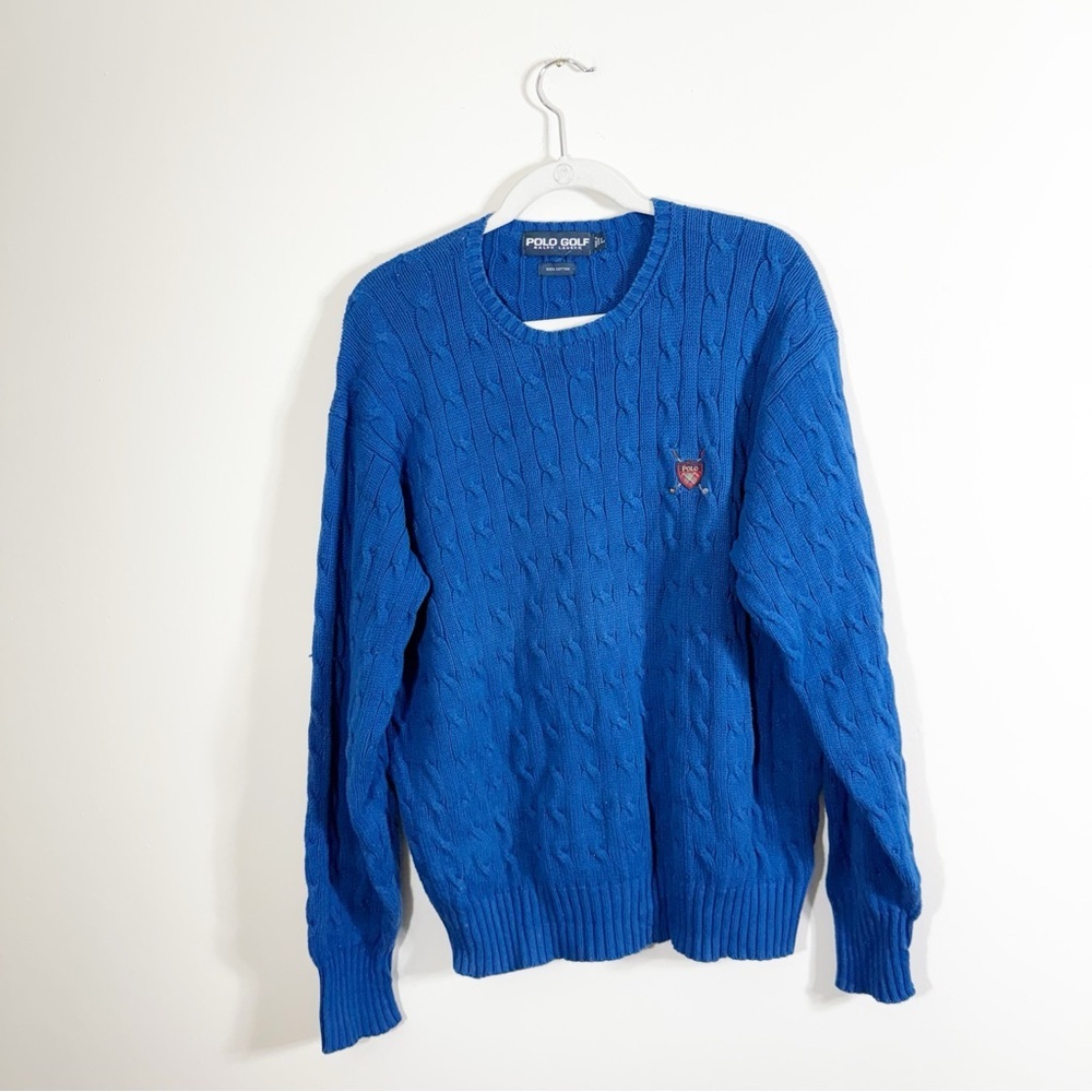 Polo Ralph Lauren Golf 100% Cotton Cable Knit Sweater Blue Large - Picture 2 of 5